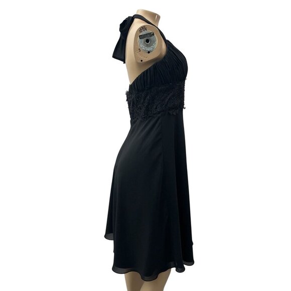 Y2K White House Black Market Halter-Neck Pleated Lace Bodice‎ Fit Flare Dress 8 - Picture 3 of 11